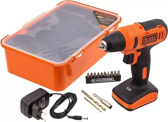 1 - Parafusadeira e Furadeira de 3/8 Pol. (10mm) a Bateria 12V Ion-Litio 1.5Ah 900 RPM com 13 Acessórios e Caixa Plástica LD12SP - BLACK+DECKER