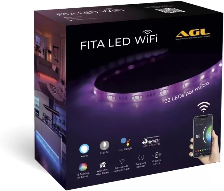 5 - Fita LED Inteligente, Wi-Fi, 3 metros, Compatível com Alexa, Branco, bivolt – AGL