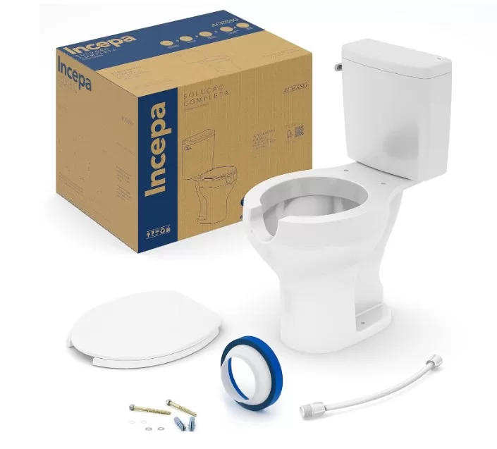 9 - Kit Vaso Sanitário com Caixa Acoplada com acionamento lateral e Assento com abertura Acesso, Cor: Branco – Incepa