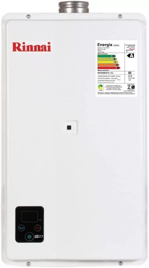 8 - Aquecedor de Água a Gás E27 27 litros GLP kit completo - Rinnai